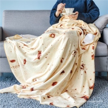 Customized Flannel Fleece Throw Fabric Human Tortilla Burrito Swaddle Food Pizza Blankets